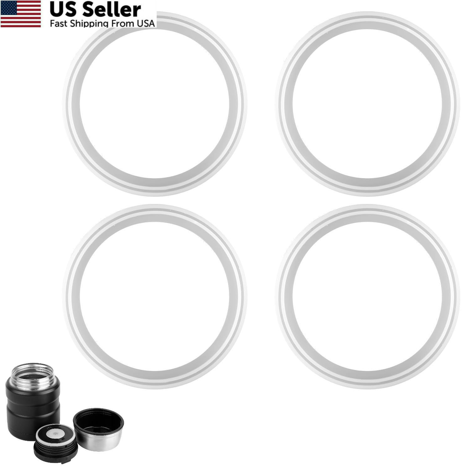 4pcs Replacement Rubber Gaskets Compatible for Thermos 6.1cm/2.4in, white