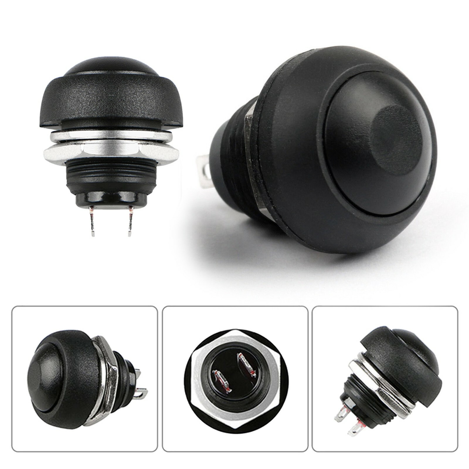 5X Black M4 12mm Waterproof Momentary ON/OFF Push Button Round SPST Switch