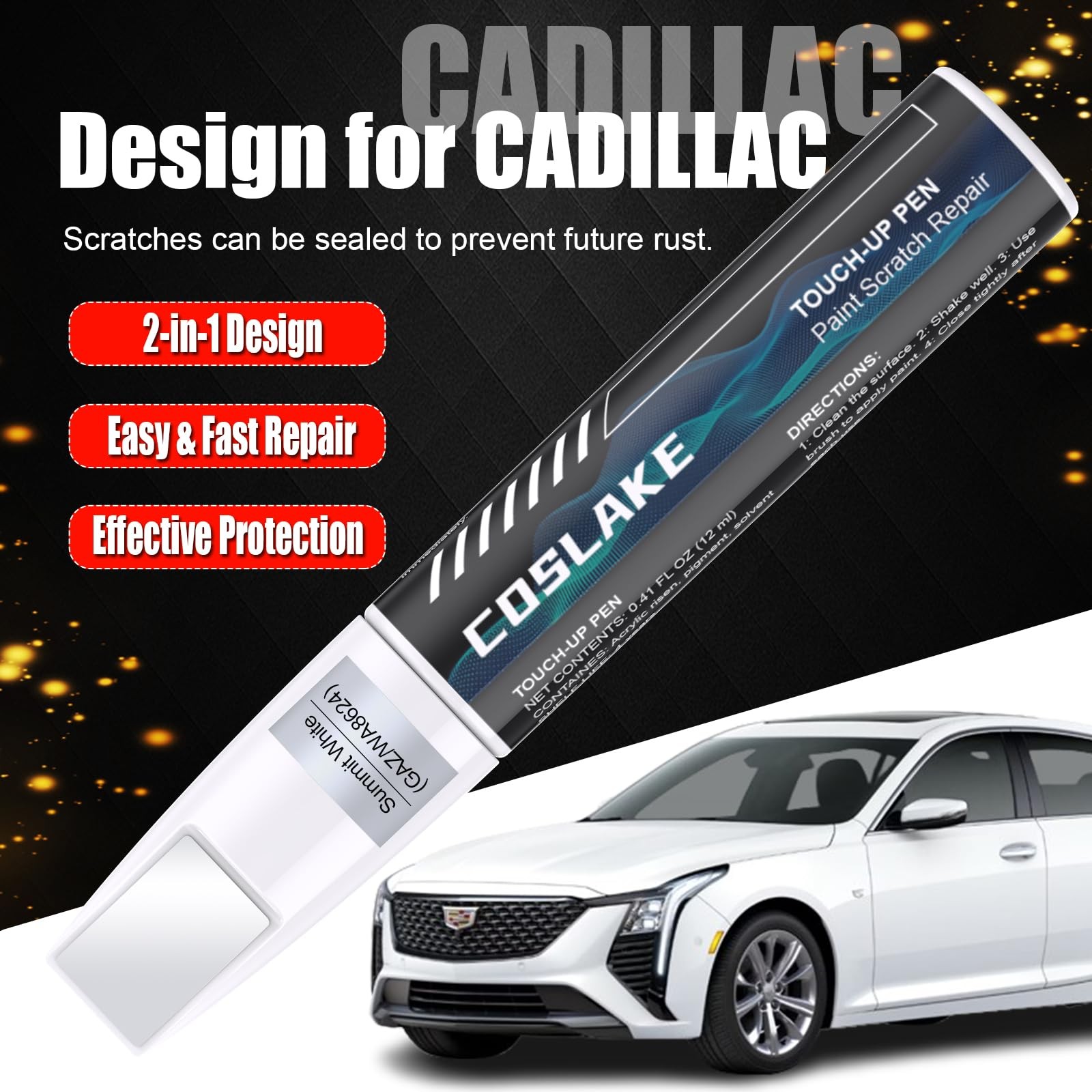 Touch Up Paint for Cadillac Scratch Repair Kit with 2 Pens & Micro Applicators