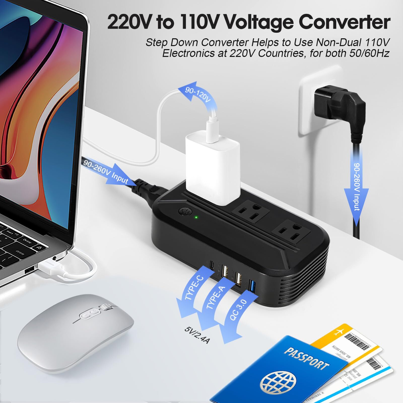 Voltage Converter 2300W Power Step Down 220V to 110V Universal Travel Adapte…