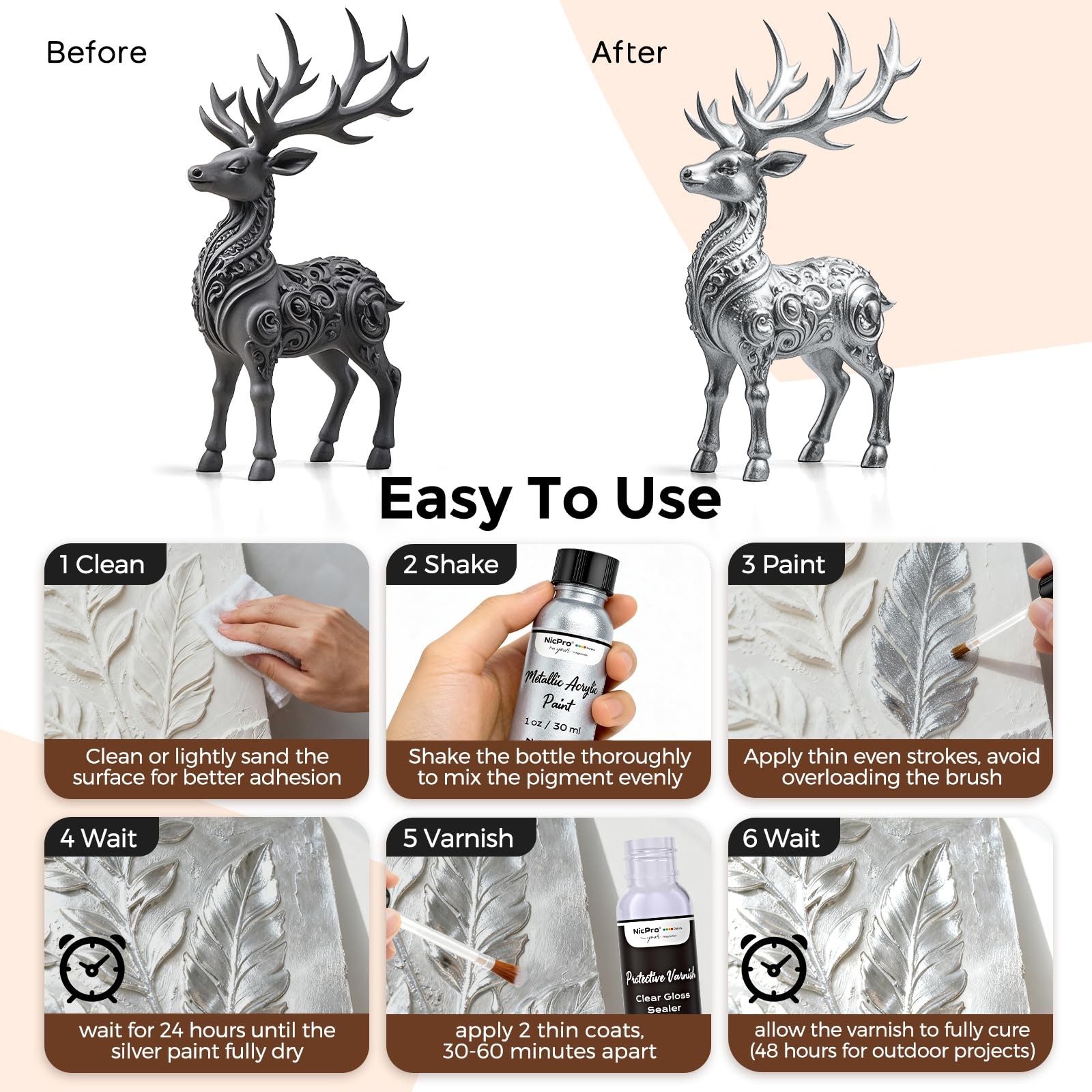 Nicpro Metallic Silver Acrylic Paint Kit – 1oz 1 Fl Oz (Pack of 2),