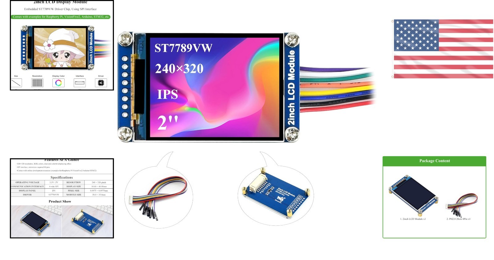 High-Contrast 2-Inch IPS LCD Display – 160° Viewing Angle, Raspberry Pi Ready