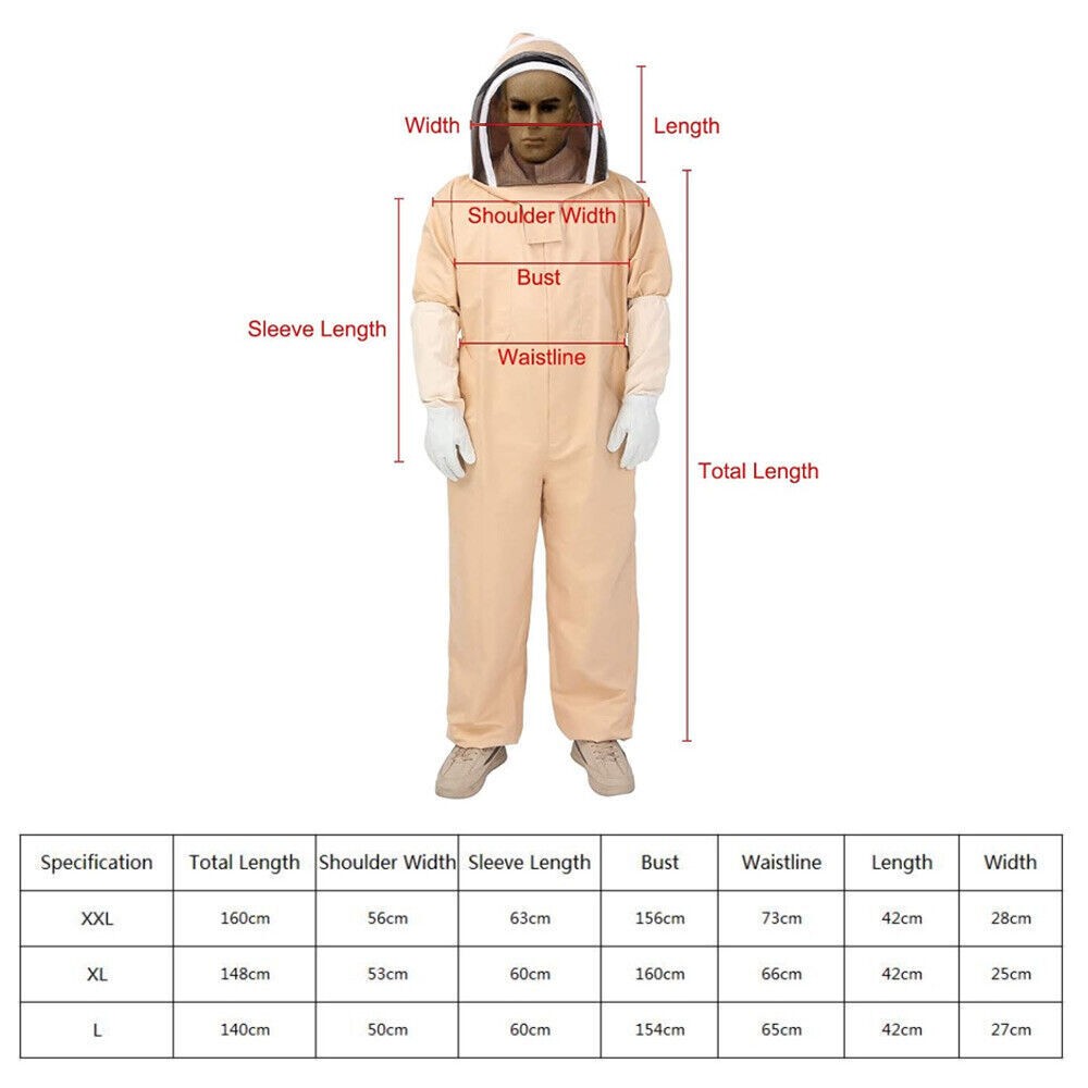 XXL Full Body Anti-bee Suit Cotton Beekeeping Clothing w/Veil Hood&Gloves Unisex
