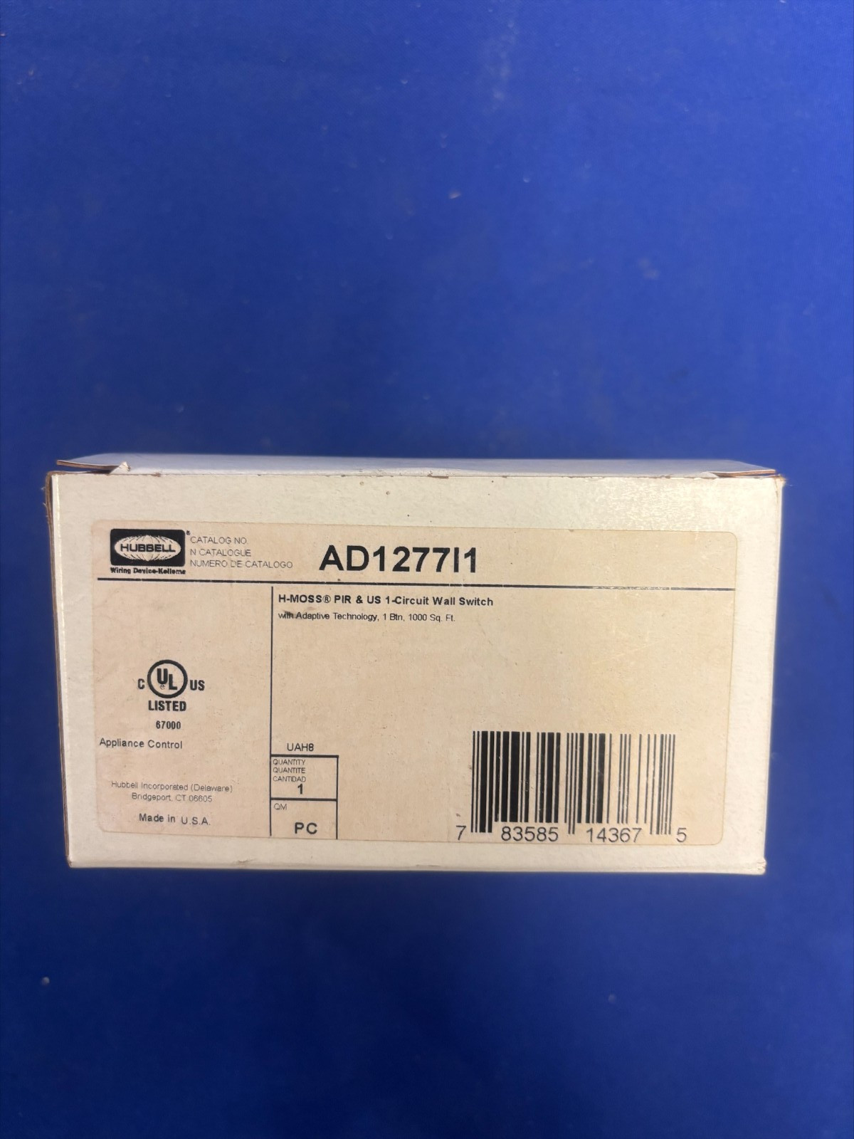 Hubbell AD1277I1 Ivory Ultrasonic & Passive Infrared Sensor Wall Switch
