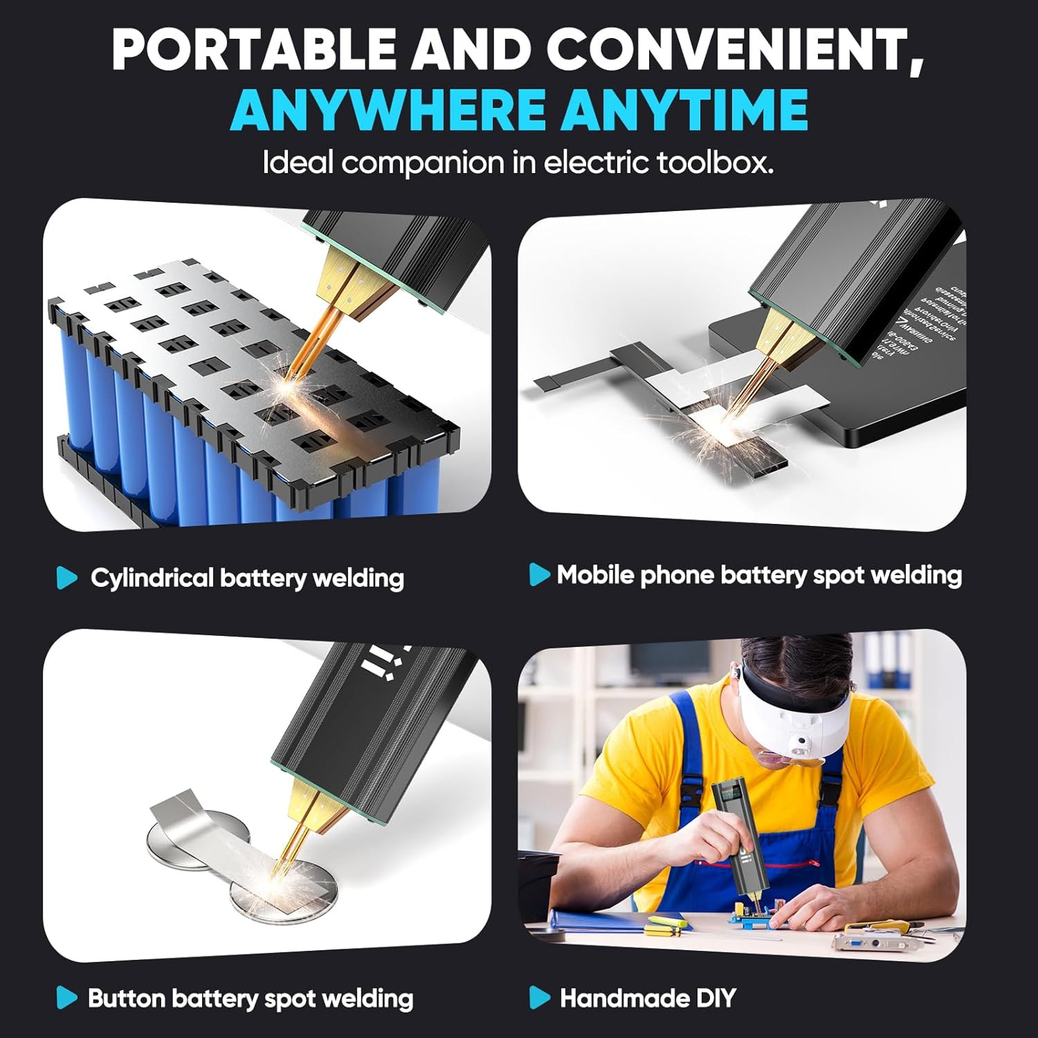 Mini Portable Spot Welder for 18650 Battery, Welding Nickel Sheets 0.1-0.2Mm, I