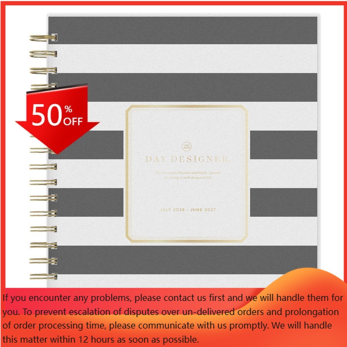 Day Designer 8″x10″2026-2027 Planner Rugby Stripe Black Frosted 27 Daily/Monthly