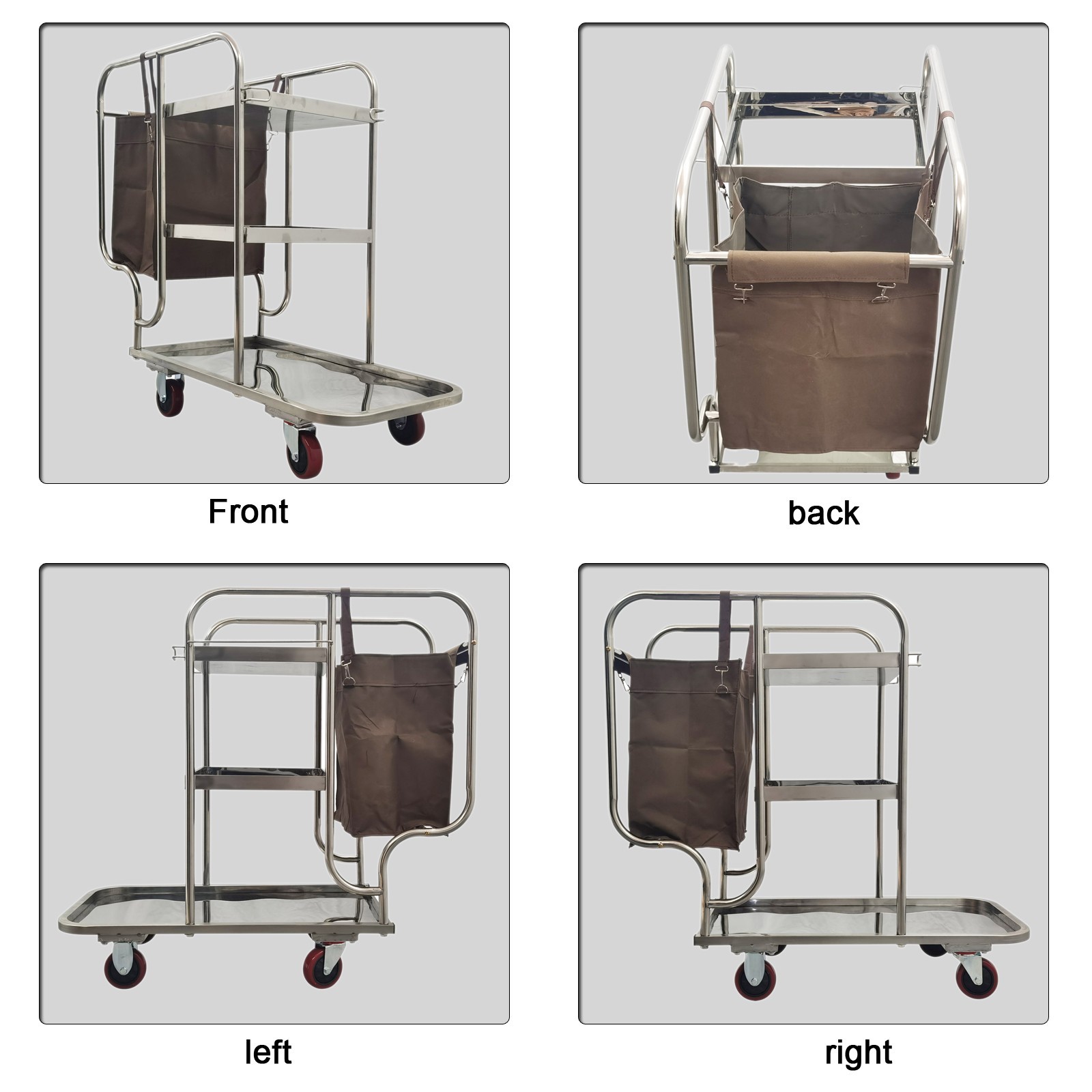 220lb Load Stainless Steel Janitor Cart With Oxford Cloth Bag