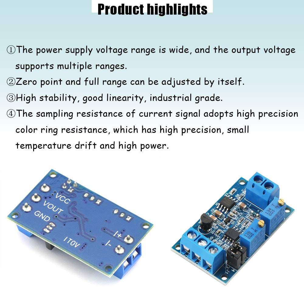 2Pcs Current to Voltage Converter Module 0/4-20mA to 0-3.3V 0-5V 0-10V Voltage T