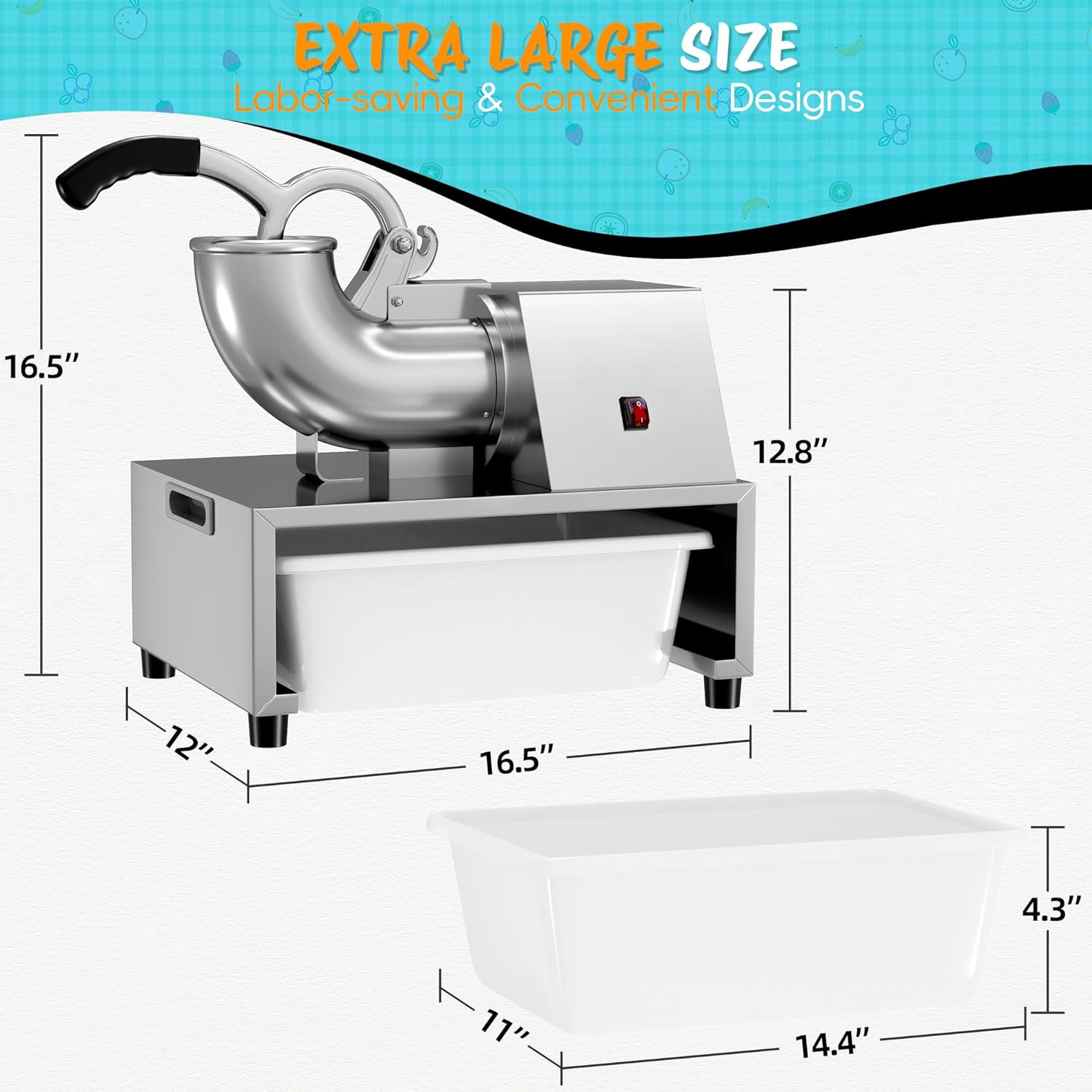 Snow Cone Machine Shaved Ice, 500LB/H Commercial Ice Crusher Shaved Ice Machine