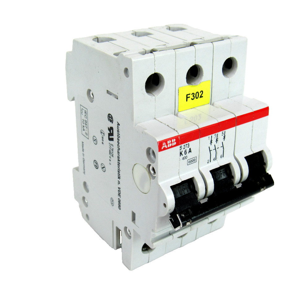 ABB S273 K6A Circuit Breaker, 3-Pole, 6 Amp, 400V AC