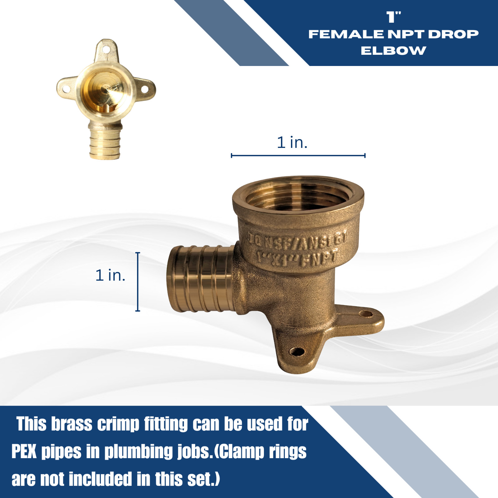 2 Packs XFITTING 1″ Pex B x 1″ Female NPT Threaded Drop Ear Elbow, Lead Free