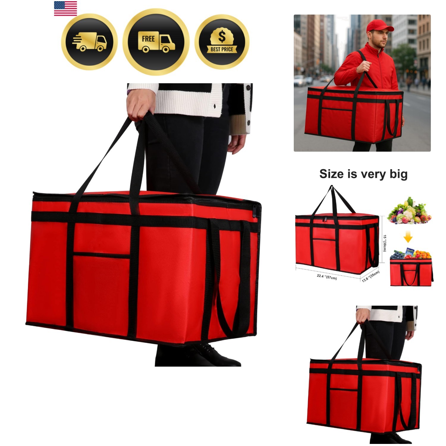 Extra large XXXL Insulated Food Delivery Bag Cooler Bags Keep Food Warm Cater…
