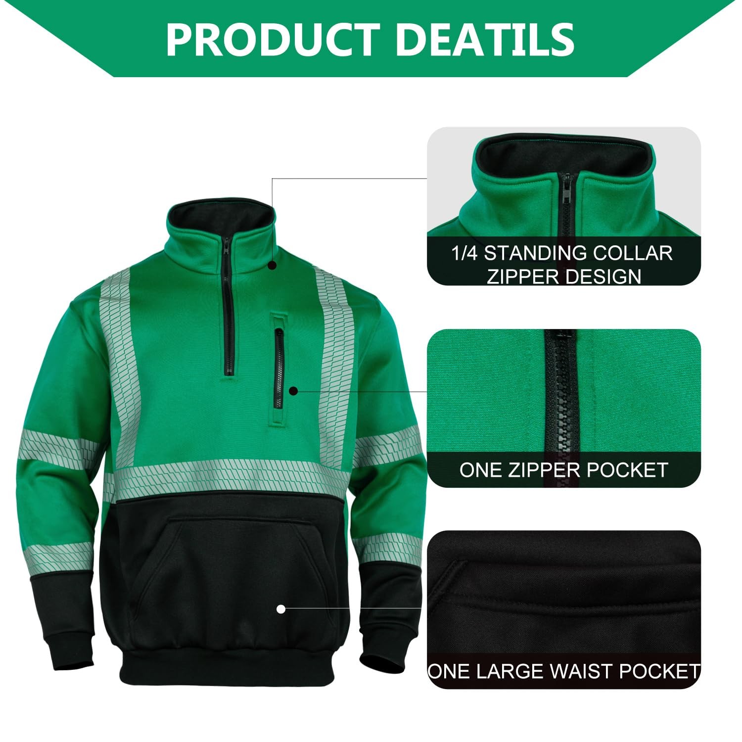High Visibility Reflective Hoodies for Men Cold Weather Zip Safety Sweatshirt…