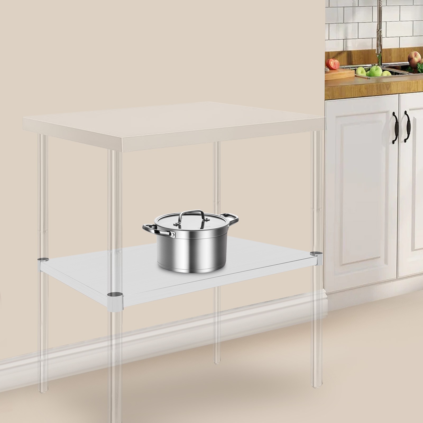 Under Shelf Stainless Steel Table Adjustable Lower Shelf Worktable Under Shelf