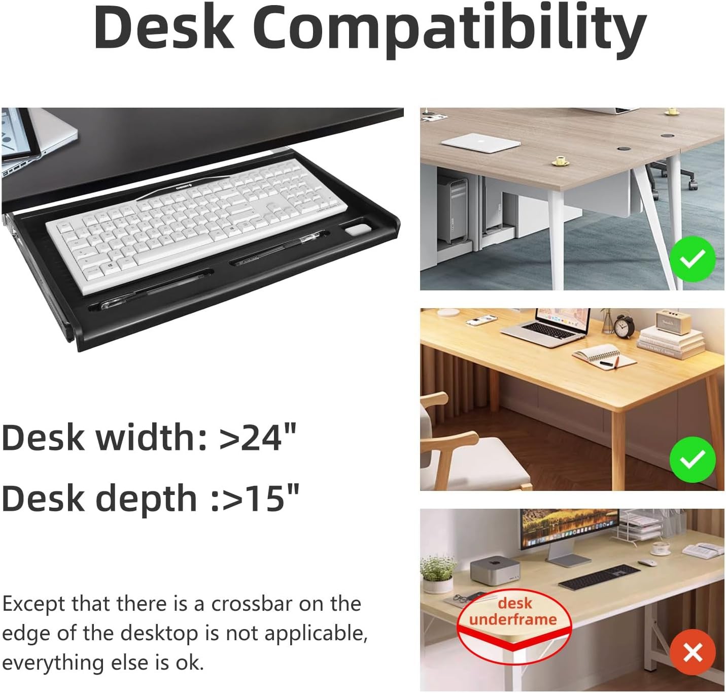 Under Desk Keyboard Tray Smooth Slide Out Space Saver Shelf w/ Pen Holder Office