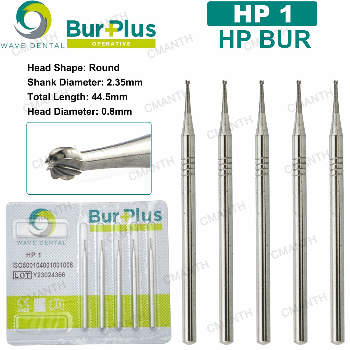 US WAVE Dental Surgical Burs Tungsten Carbide Bur Round HP 44.5mm For Slow Speed