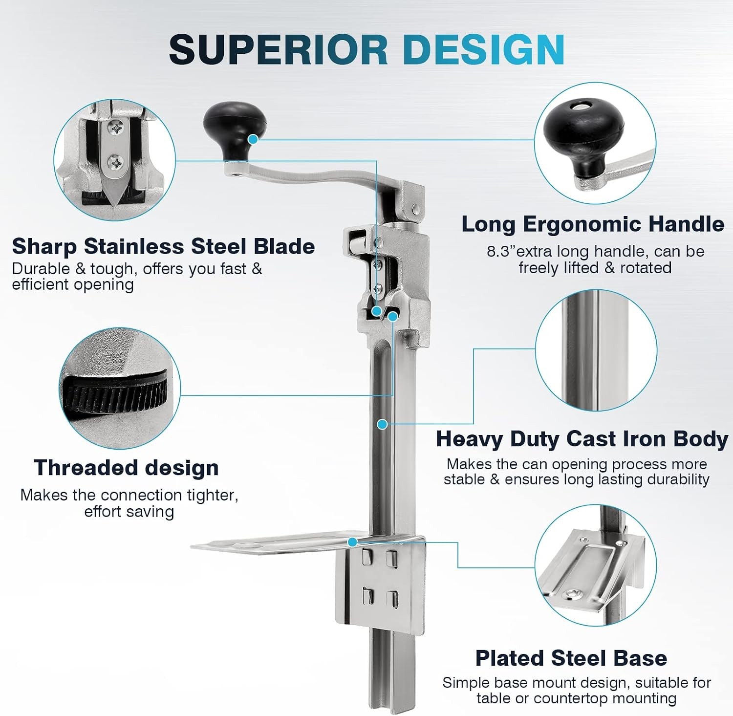 Commercial Can Opener for Restaurant, 19”/48Cm Heavy Duty Table Mount Manual Can
