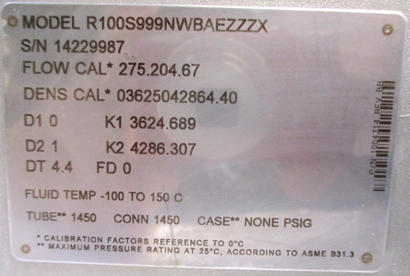 MICRO MOTION, R100S999NWBAEZZZX, 1″ 1450-PSI, w/ 700 PROCESSOR , CLEAN – USED