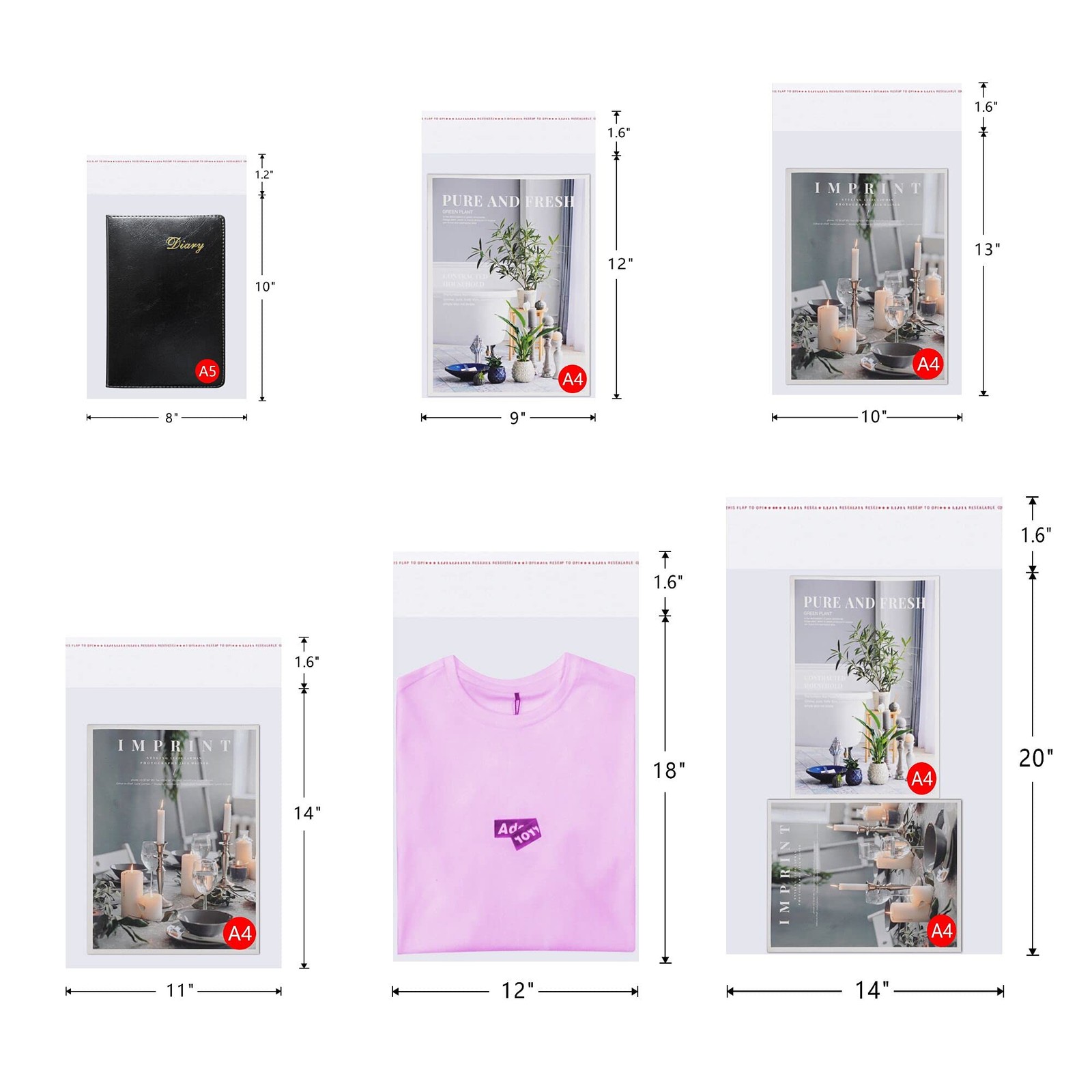 18X24 Clear Cellophane Bags 100Pcs Large Self Sealing Cello Bags Self Adhesive P