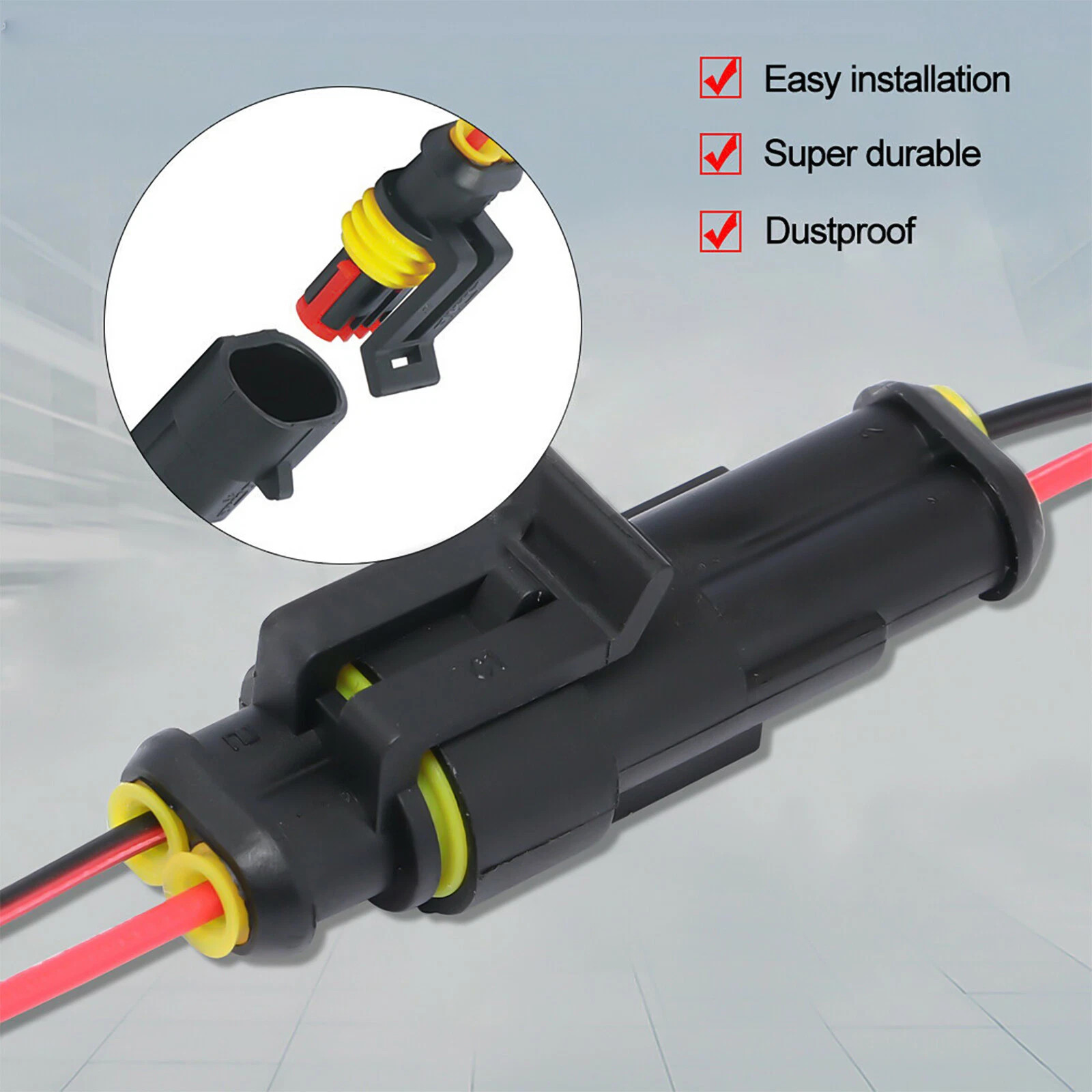 2Pin Way Car Waterproof Male Female Electrical Connector Plug Wire Kit Set Lot