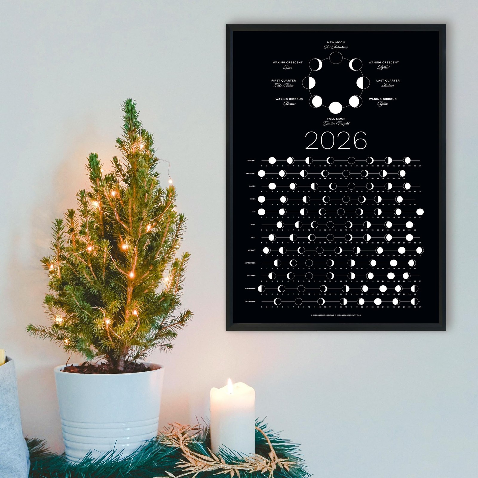 2026 Dark Moon Phase Calendar (SHIPS FLAT) Hangable Lunar Wall 2026