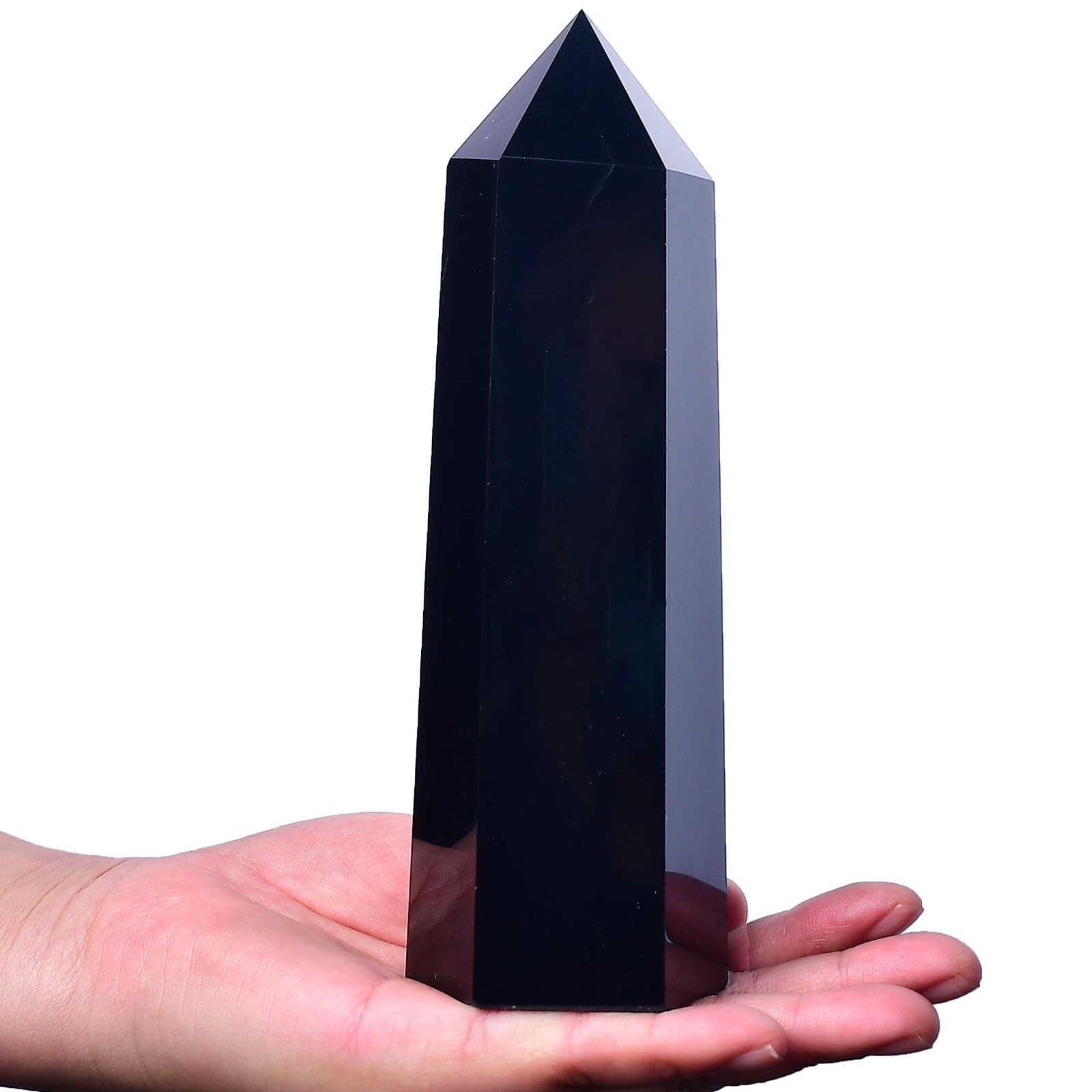 FZBHRO Black Obsidian Tower Large Crystal Point Obelisk 6 Faceted Healing 2.6lb