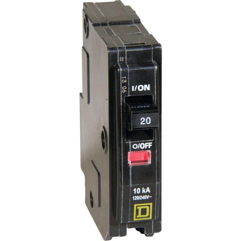 Square D QO QO120C Circuit Breaker, Mini, 20 A, 1-Pole, 120/240 VAC, 48 VDC, Plu