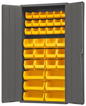 Durham 3602-BLP-36-95 Storage, Cabinet with 36 Yellow Bins, 18″L x 36″W x 72″H