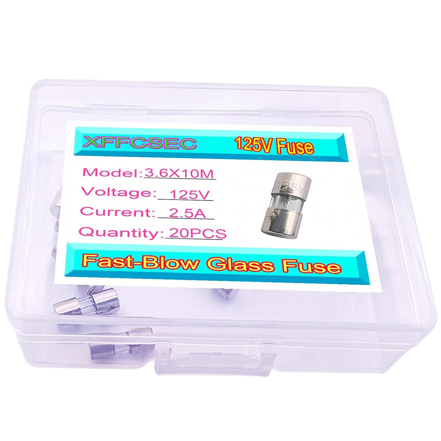 20PCS Mini Fuse 3.6×10 mm 2.5 A 2.5 amp 125 V 125 Volt 0.14×0.39 Inch F2.5AL125V