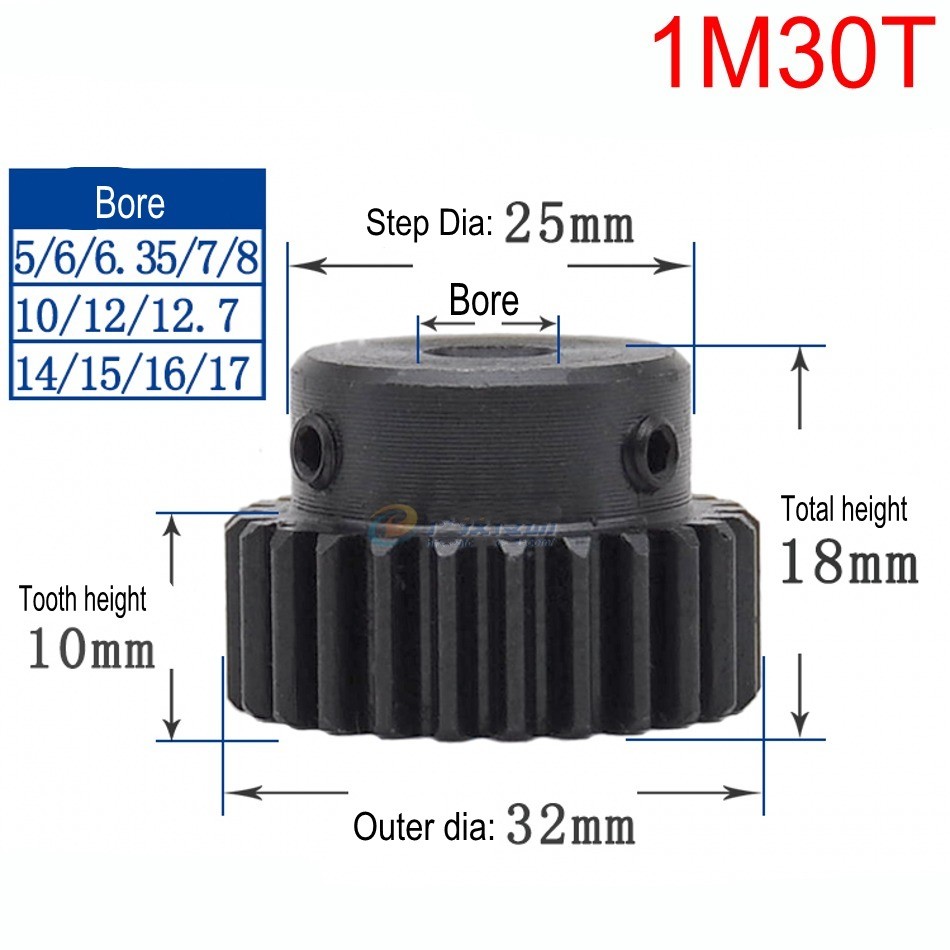 45# Steel Motor Transmission Gear 1 Mod Pinion Gear 10T-150T Spur Gear With Step