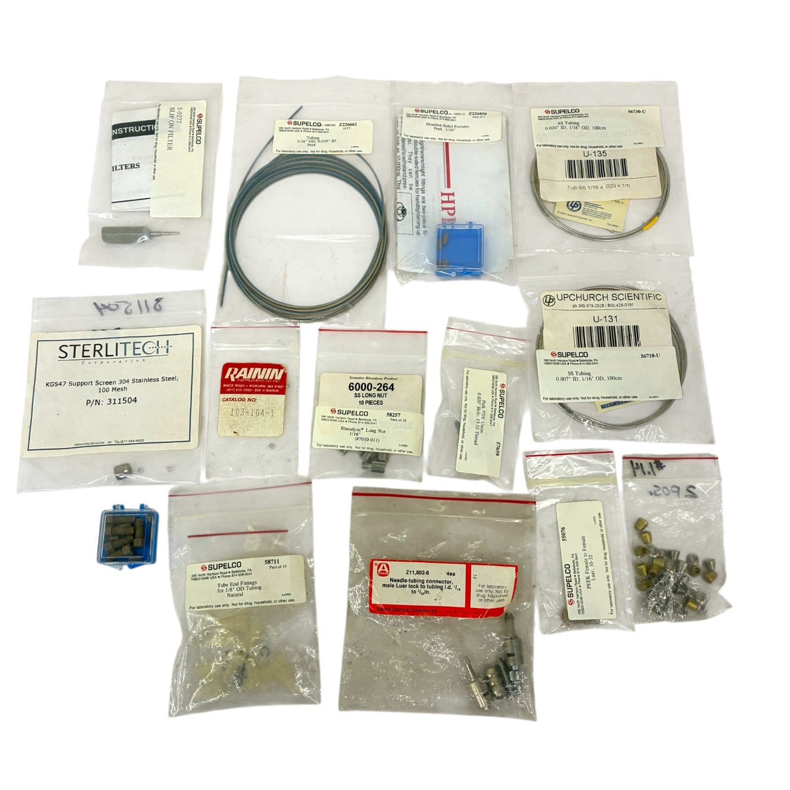 Supelco Upchurch Rheodyne HPLC Lab Tubing Fittings Ferrules Lot