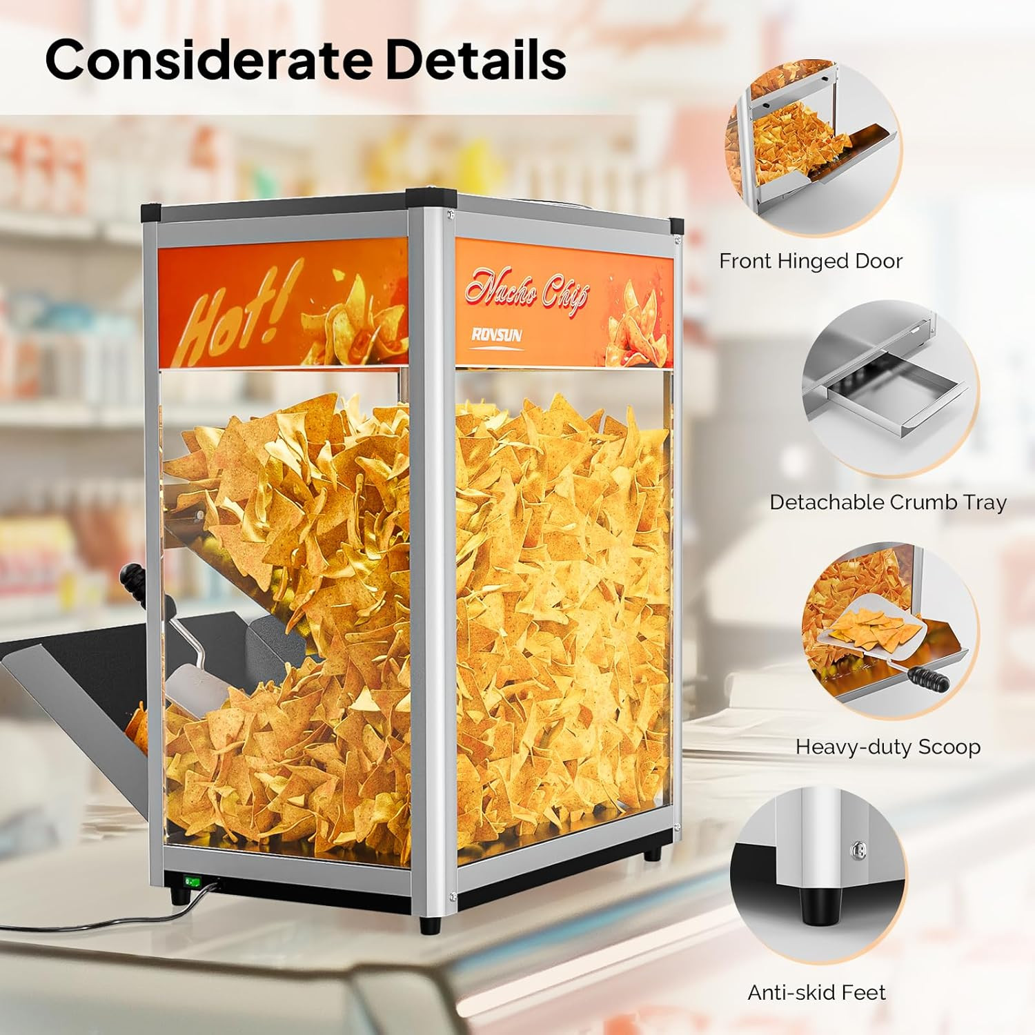 ROVSUN Nacho Chip Warmer, Nacho Machine Countertop Food Warmer Display Case with