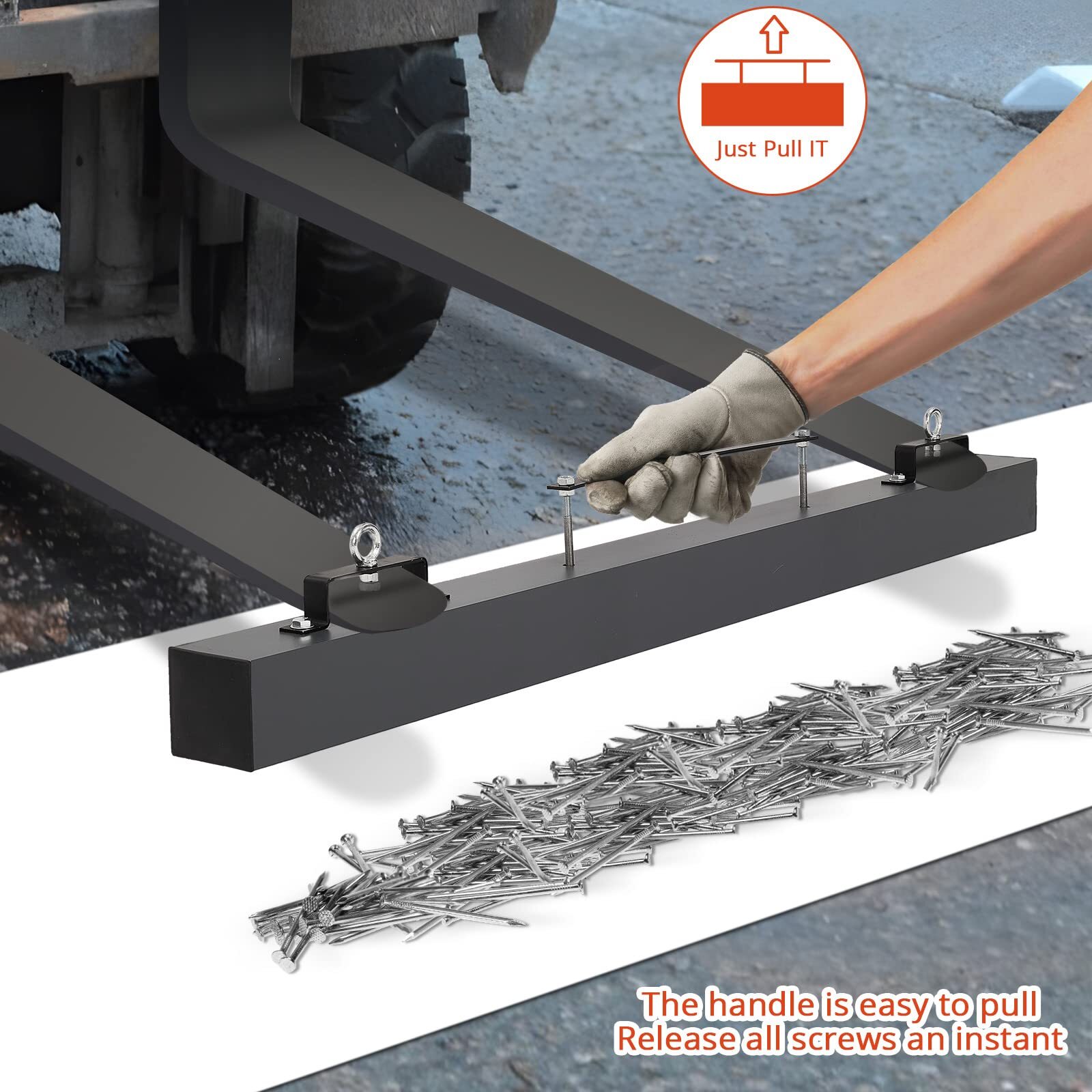 48 Inch Magnet Sweeper, Magnetic Forklift Sweeper with 120 Lbs Lifting Capacity