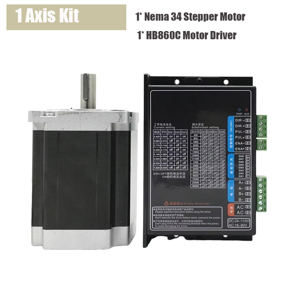 1/3/5Axis Nema34 Stepper MotorΦ14m 4.5/8.5/12Nm &Driver&60V Power Supply CNC Kit