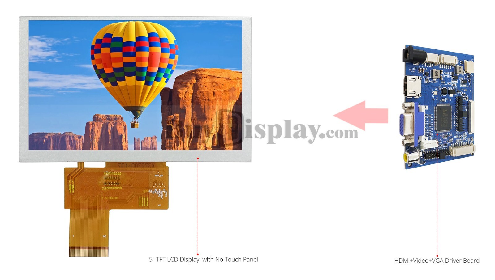 IPS 5″ LCD Module HDMI,VGA,Video Driver Board and 800×480 TFT Display