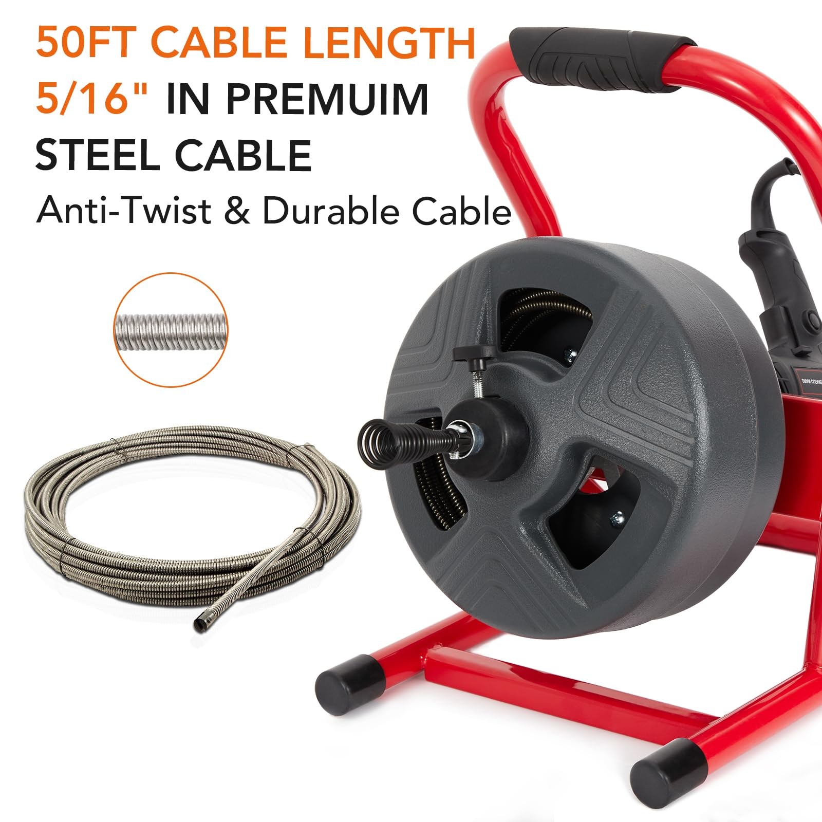 50Ft x 5/16″ Drain Cleaner Machine Drain Auger Sewer Snake Plumbing with Cutters