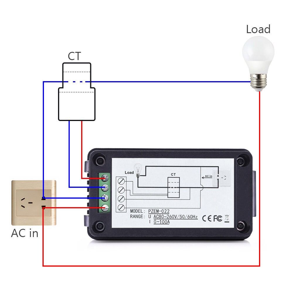 AC Digital Multimeter Ammeter Voltmeter w/LCD Display 80-260V 100A Energy Power