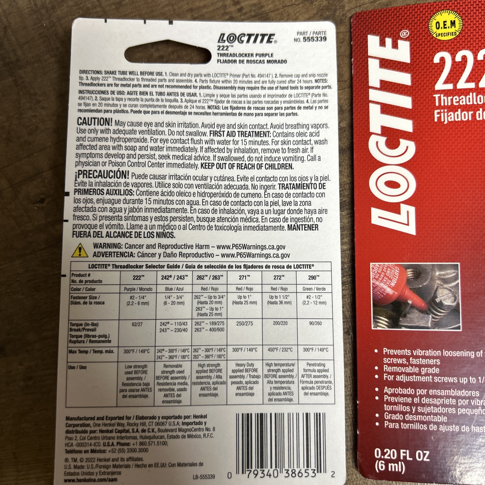 2 Pks Loctite 222 Threadlocker, Purple Low Strength, 6 ml Tube, 555339