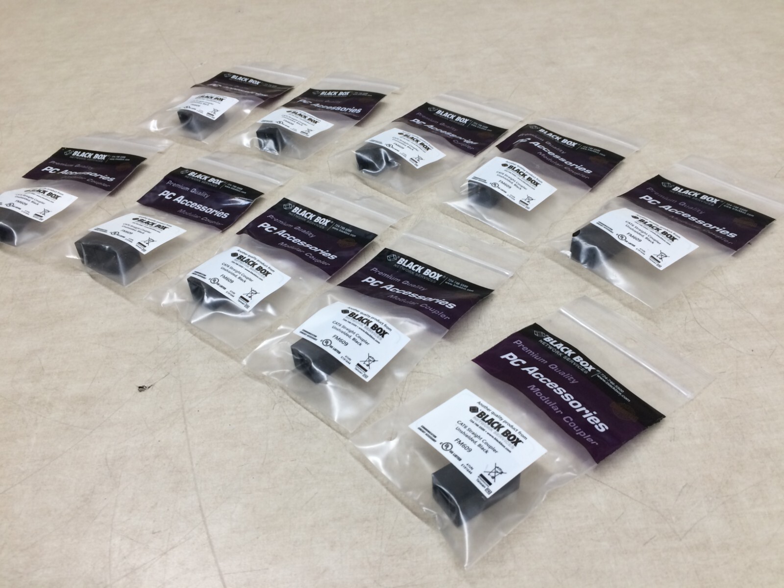 Lot of 10 Cat6 Coupler Black FM609 Unshielded Straight Black Box