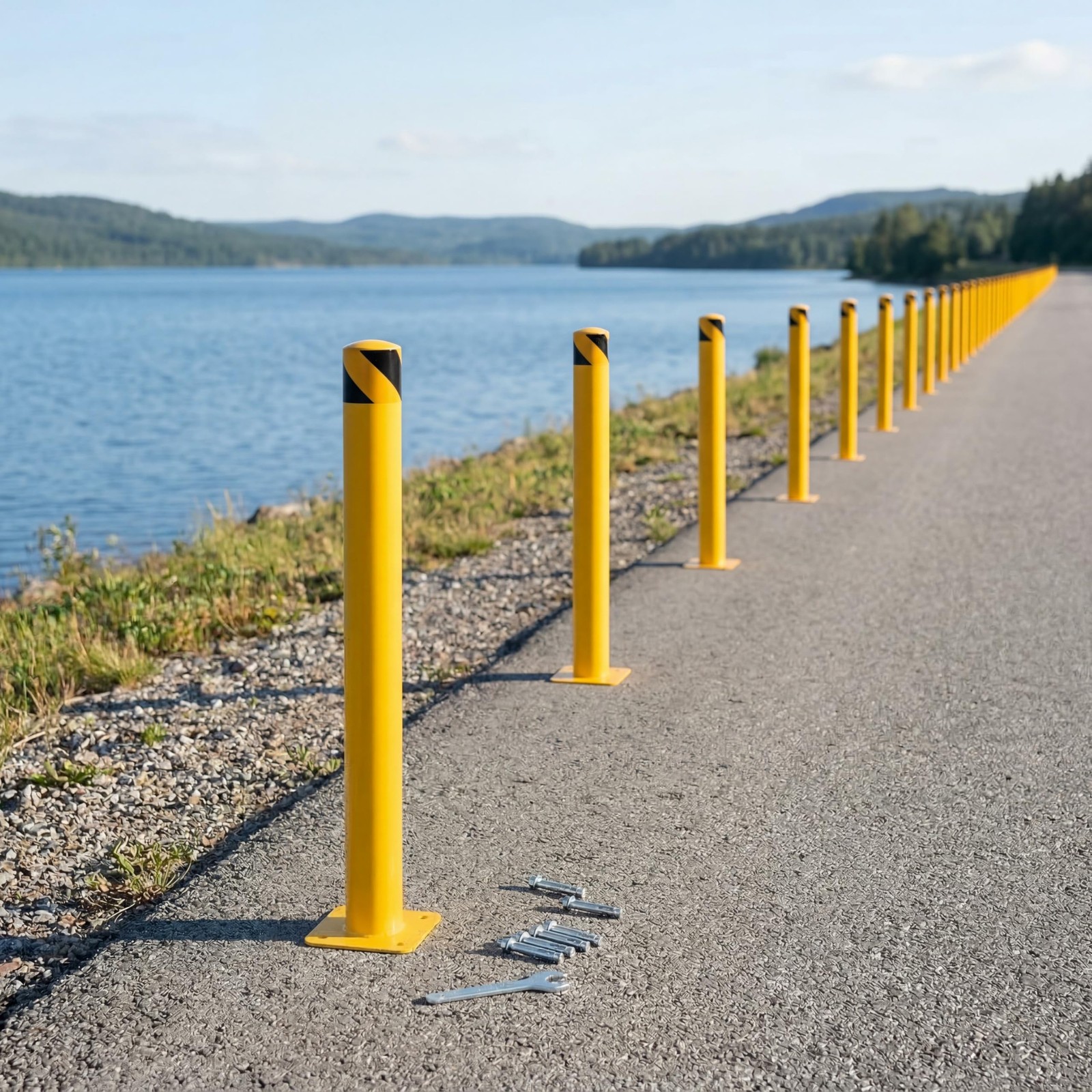6-Pack 48 Inch Steel Safety Bollards, 4.5 Inch Diameter Parking Bollard Post