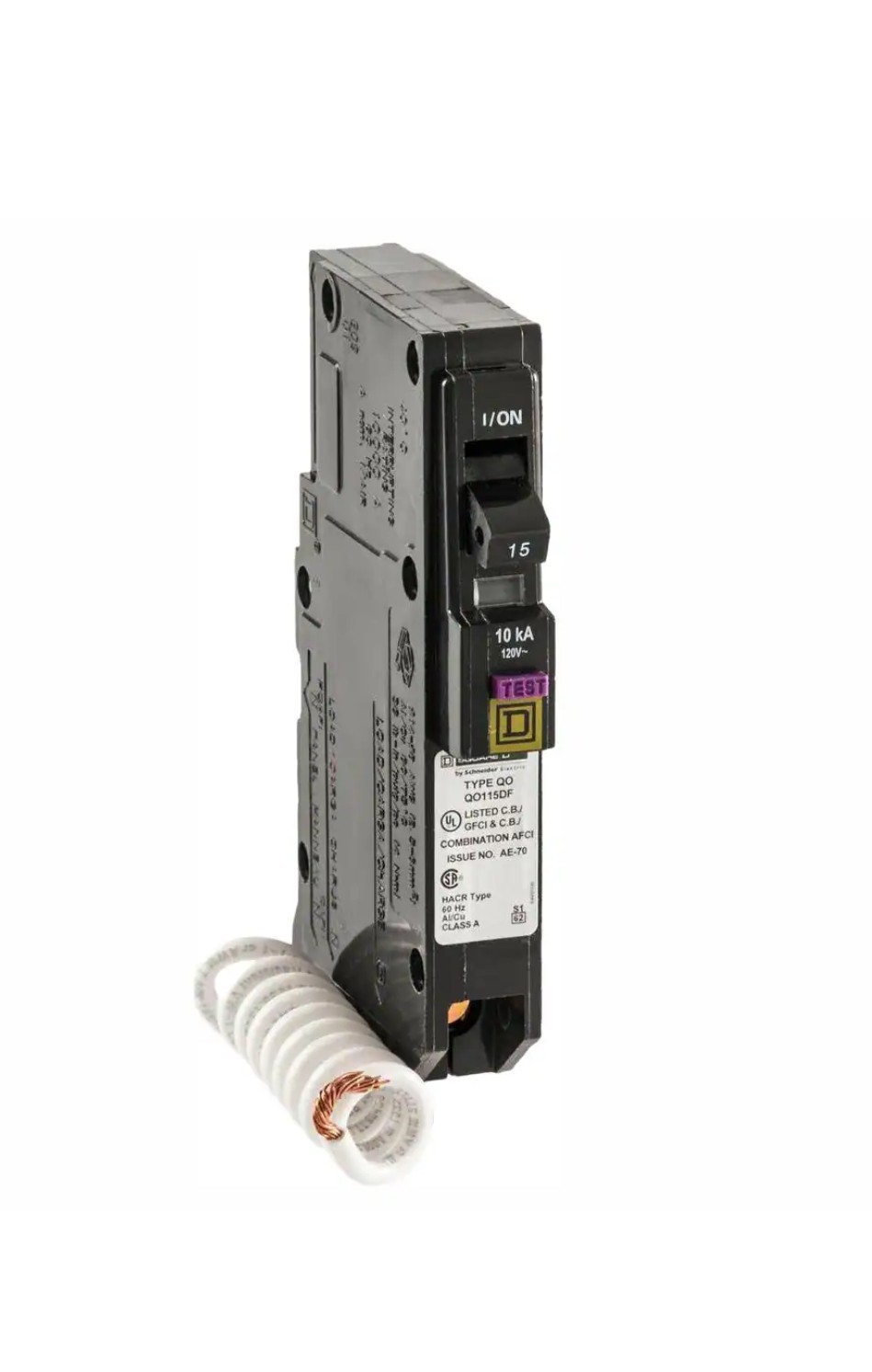 Square D QO115DF / QO115DFC Mini Circuit Breaker 15A 1 Pole 120VAC 10kA, Plug In