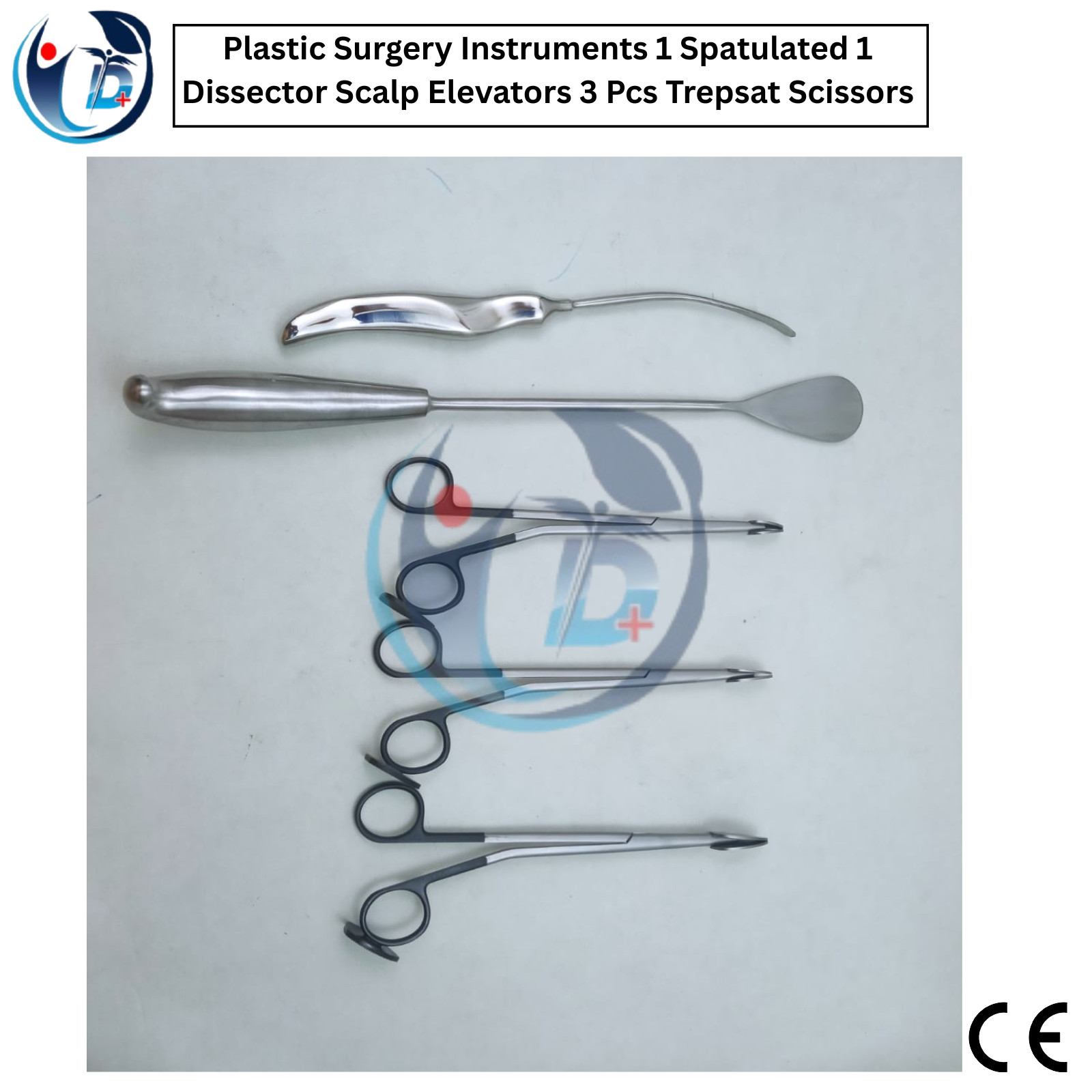 Plastic Surgery Custom Set Spatulated Dissector Scalp Elevator & Trepsat Scissor