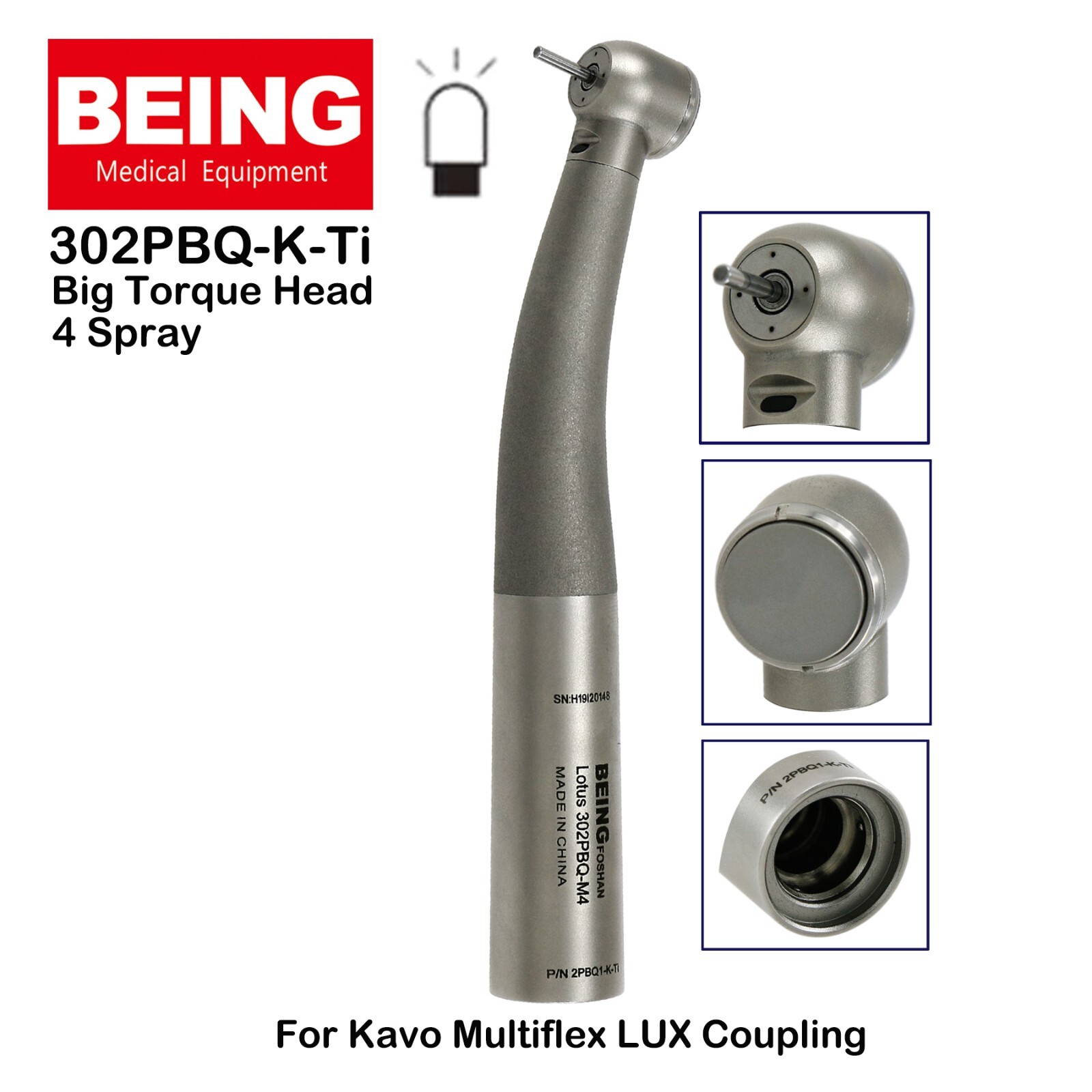 BEING Dental LED Fiber Optic High Speed Turbine Handpiece 302P 303P Fit KAVO NSK