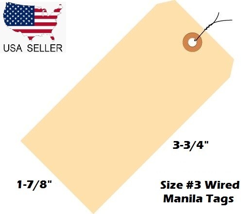 Size 3 Manila Inventory Shipping Hang Tags with Wire 1 7/8″ x 3 3/4″ Wired Tags