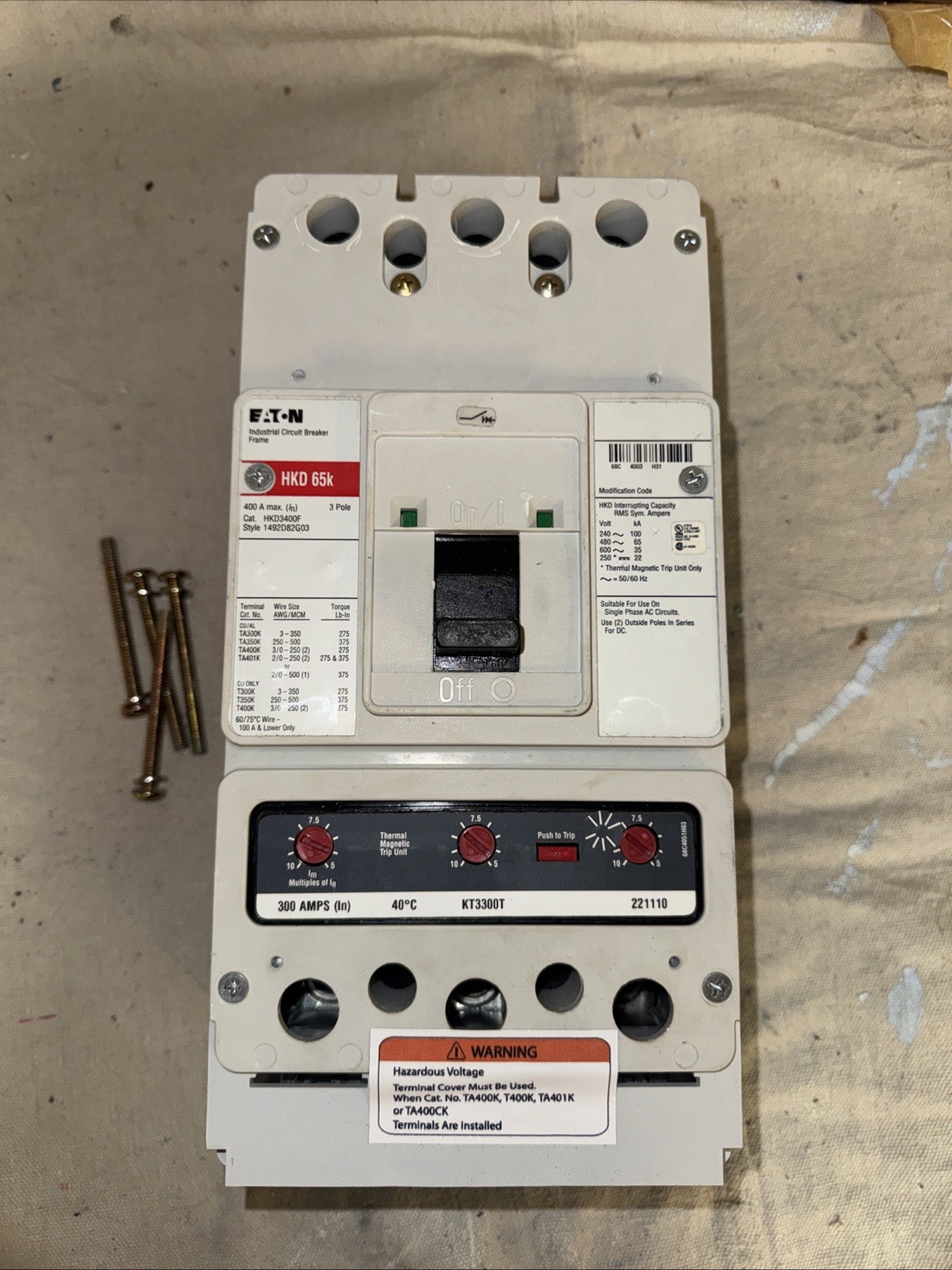 Eaton HKD3400F 400amp 600v 3phase Circuit Breaker