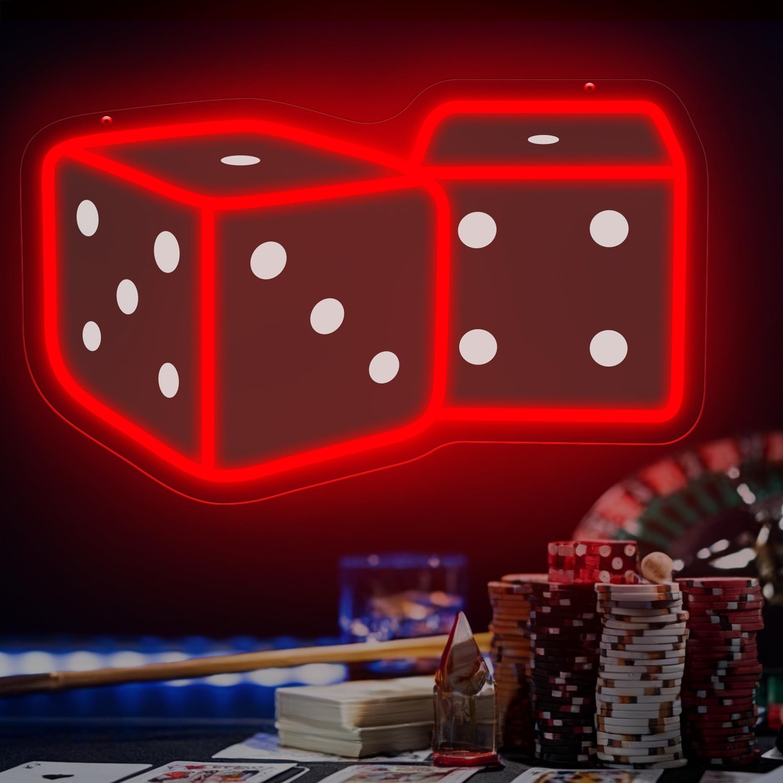Dice Neon Sign – 14.57″ × 9.45″ Adjustable Brightness Neo