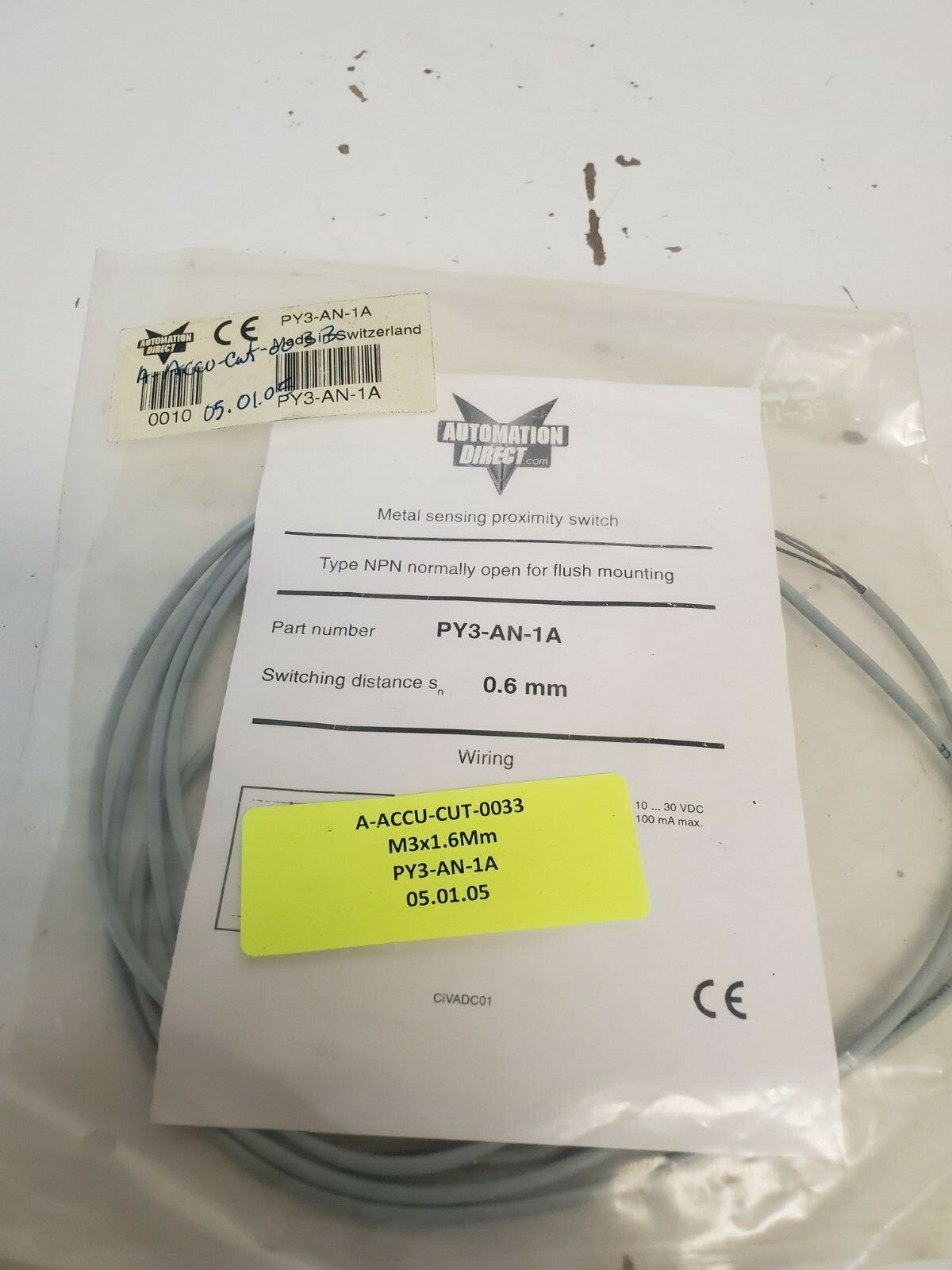 NEW OLD STOCK! AUTOMATION DIRECT INDUCTIVE PROXIMITY SENSOR PY3-AN-1A