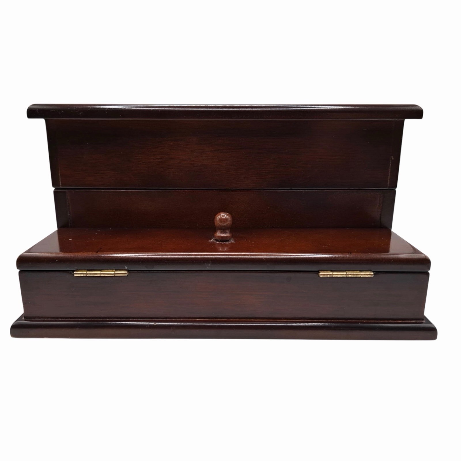 Bombay Company Mahogany Wood Box Letter Desk Organizer Hinged Lids 1987 10x5x5.8