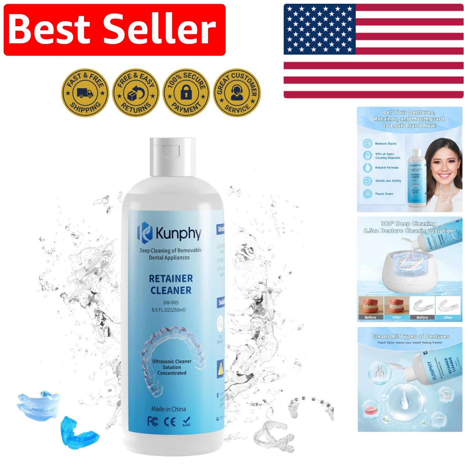 Daily Use Ultrasonic Cleaner for Dental Appliances – Professional 8.5oz Formula