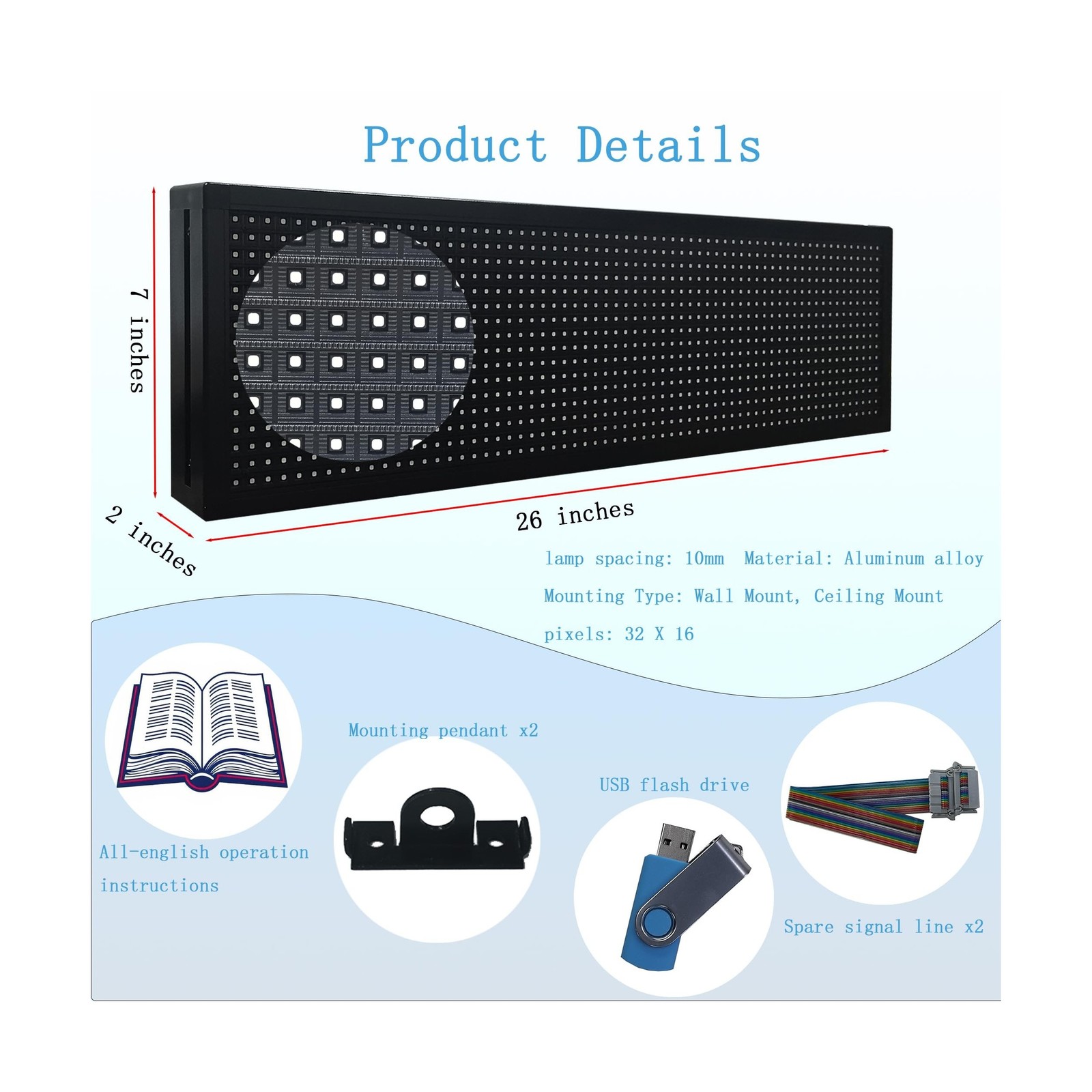 P10(26″ * 7″) Scrolling Led Sign Programmable Outdoor Digital Signs For Busin…